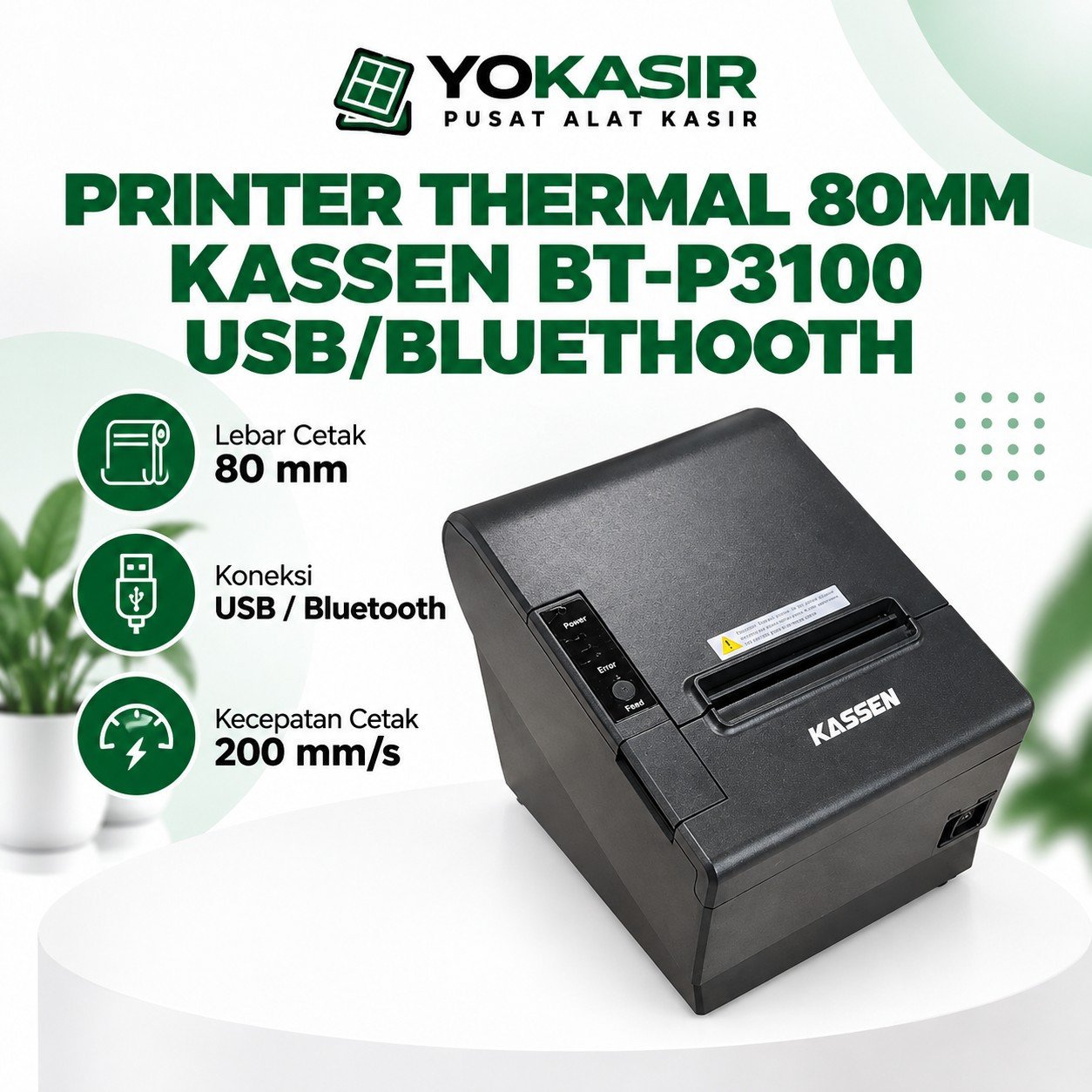 PRINTER THERMAL 80MM KASSEN BT-P3100USB/BLUETHOOTH